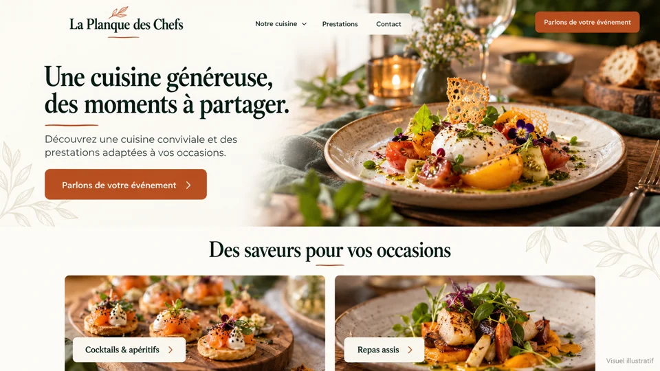 Aperçu illustratif d’un site pour une activité culinaire